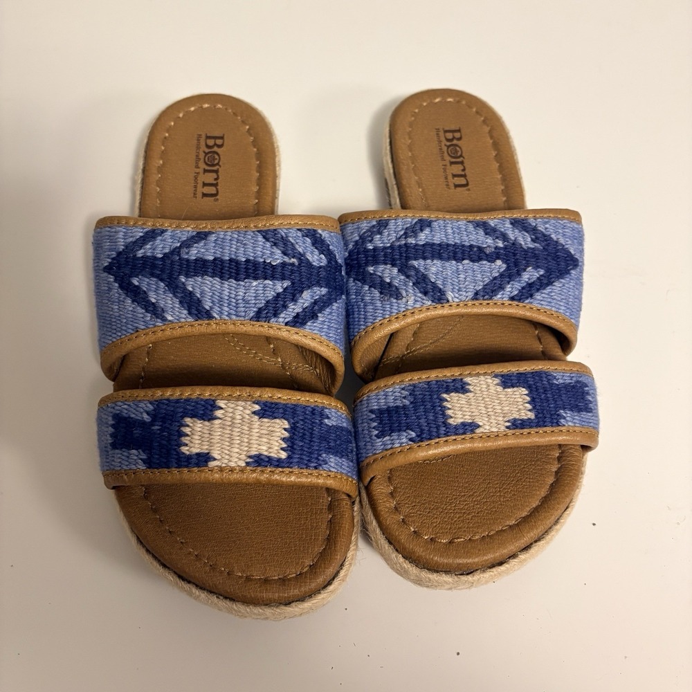 Born Ellie Sandals Blue Aztec Southwest Vibes Woman Size 9 Leather